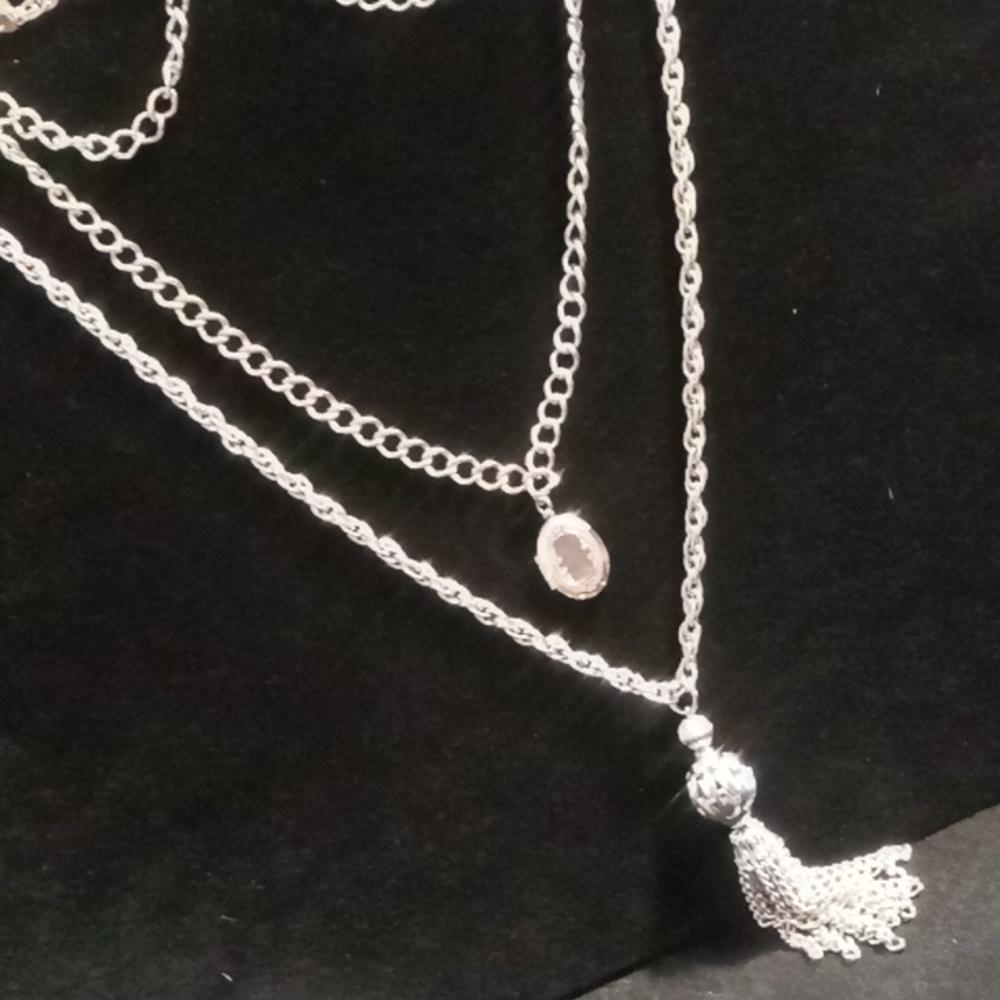 Vintage Silver Plated Solid Copper  Layered Locket & Tassel Necklace